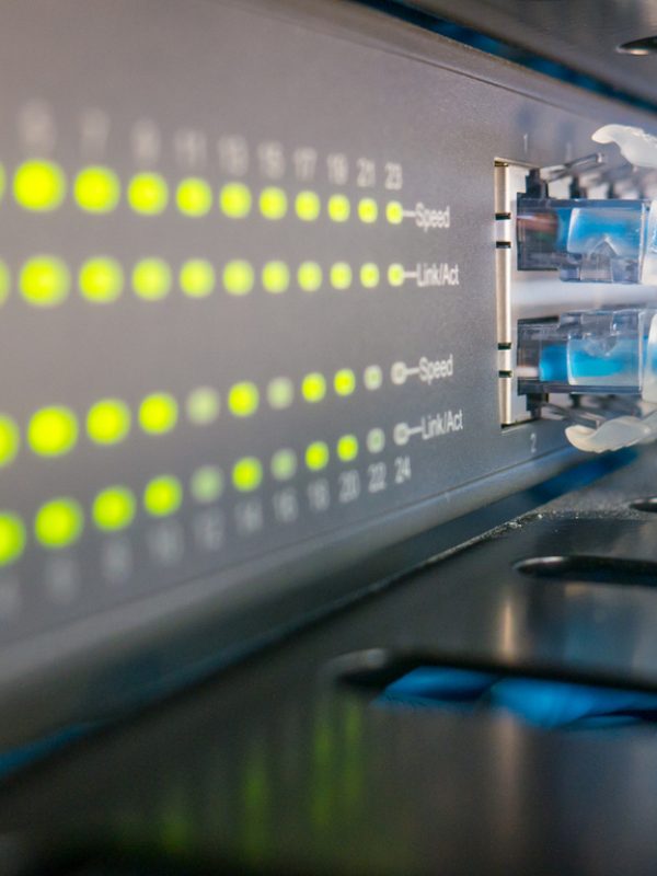 Network switch and ethernet cables connected